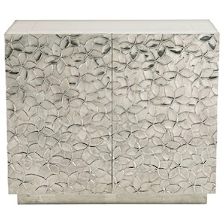Contemporary Floral Motif Accent Door Chest in German Silver